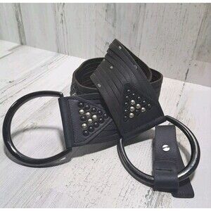 Women's Black Leather Suede D-Ring Layered Studded Belt Size L Boho Western